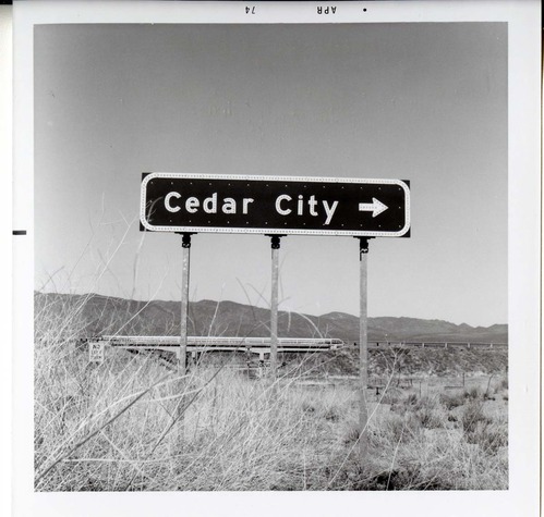 Cedar City' road sign near Kolob Canyon.