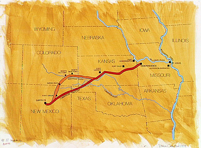 Map showing the Santa Fe Trail.