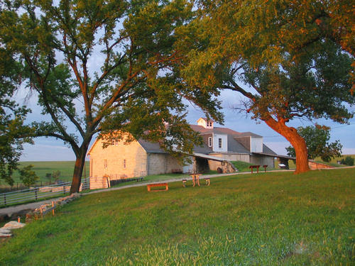 sunrise on the 1882 limestone barn