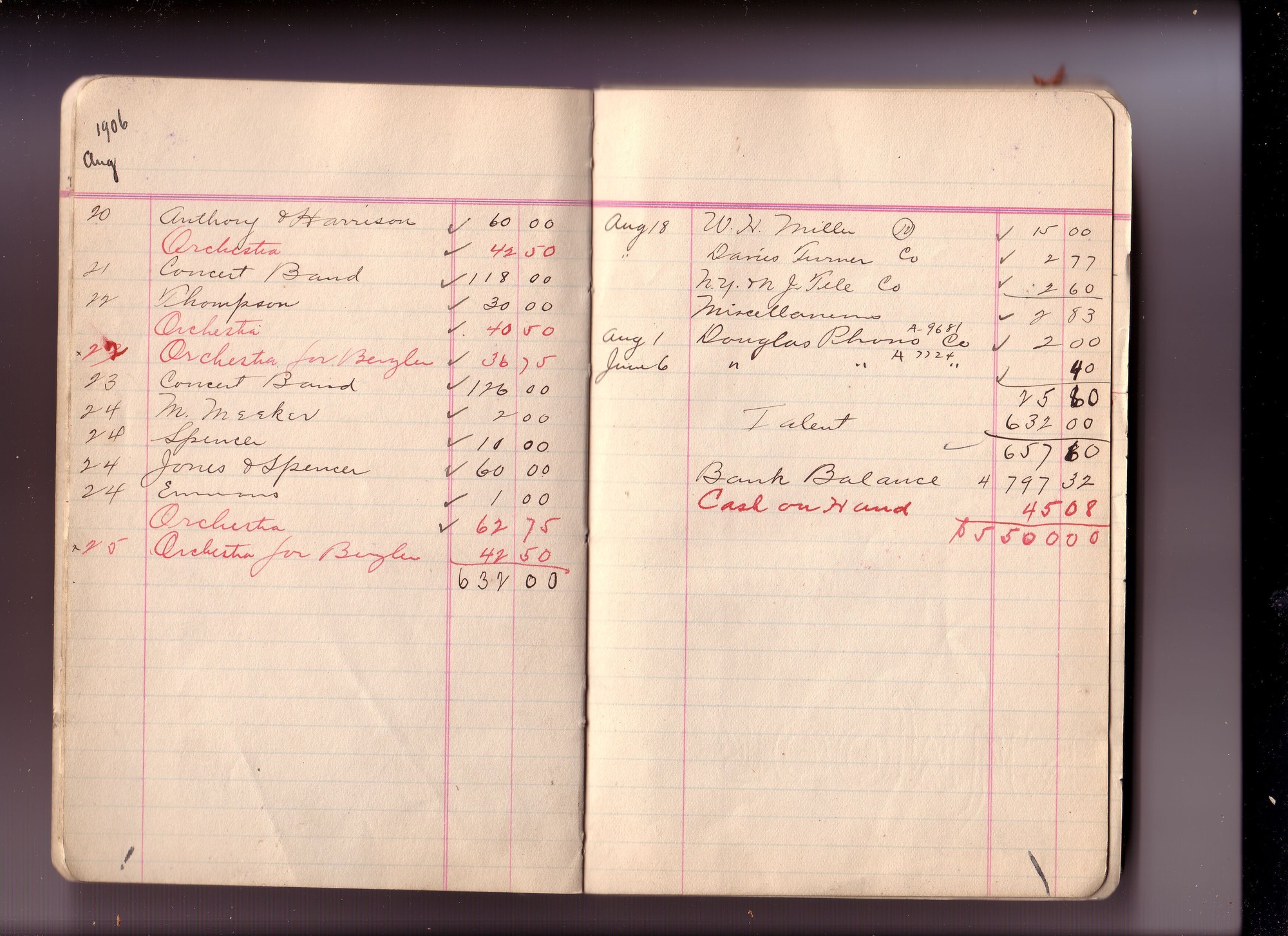 Thomas Edison's New York City Recording Studio Cash Book 03 (of 21), Image 10 (of 93).