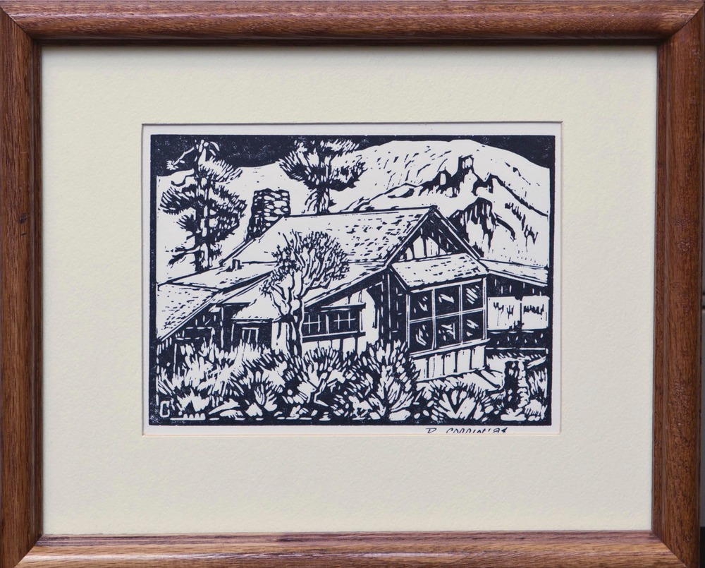 Woodcut print by Robert Coppin, Artist in Residence, 1984.
