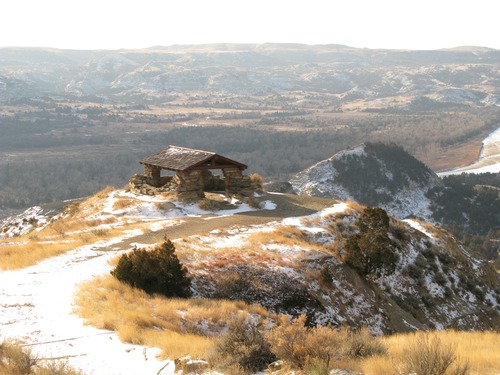 The River Bend Overlook is a short walk from the parking area along the North Unit Scenic Drive.