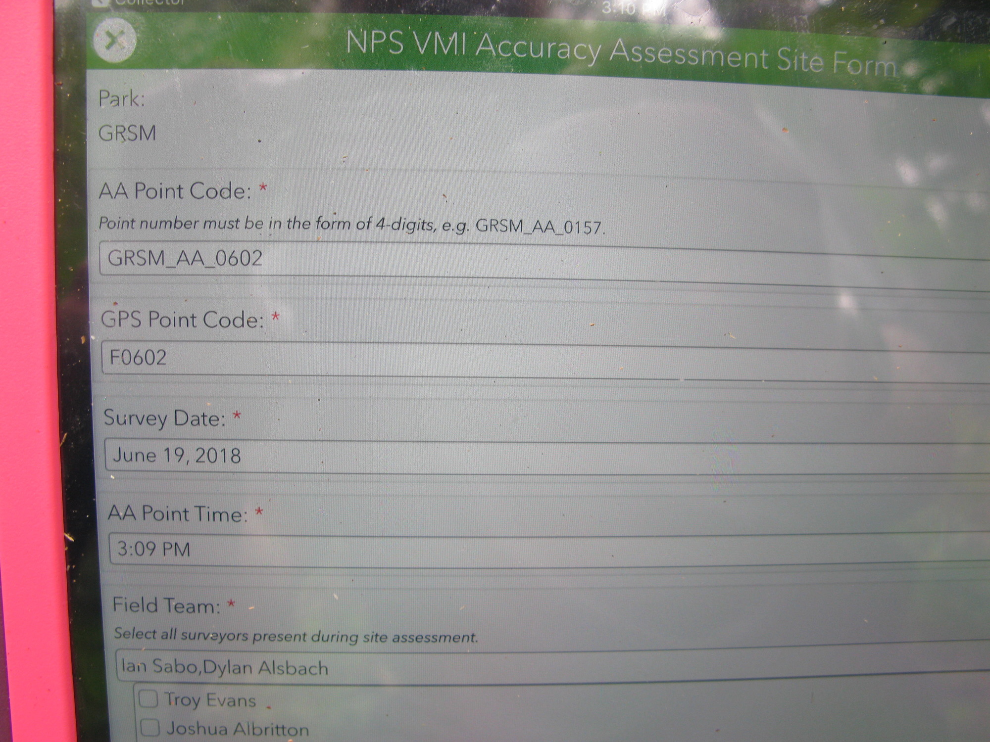 GRSM Accuracy Assessment. Plot Code: GRSM_AA_0602_1