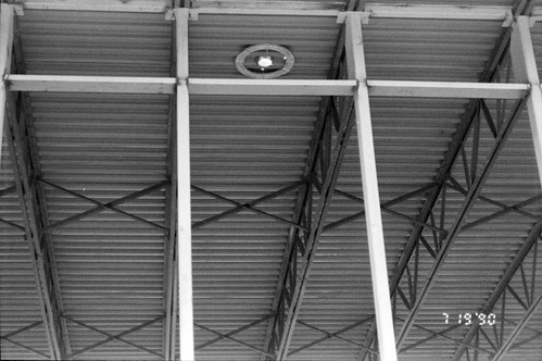 Light fixture during construction of headquarters addition.