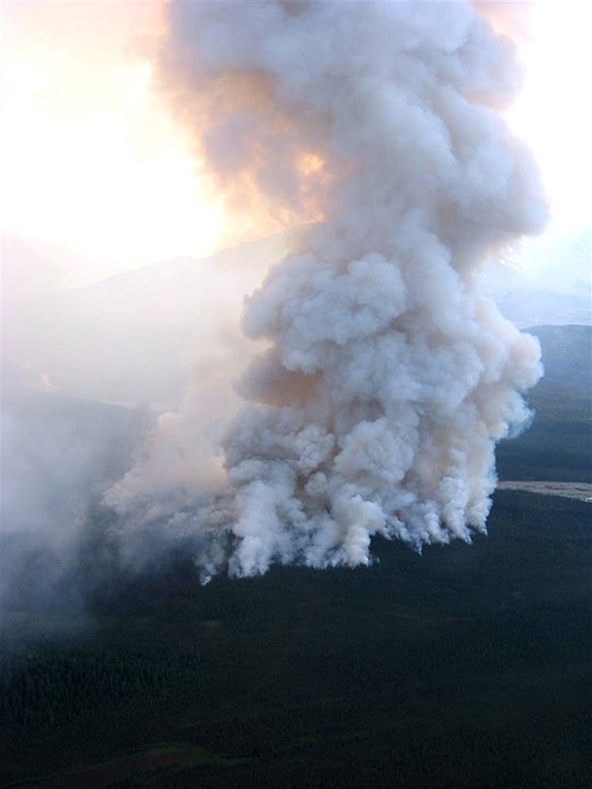 Large cloud of smoke, aerial view