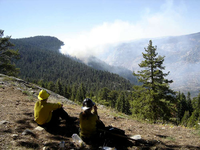firefighters looking at smoke in the distance