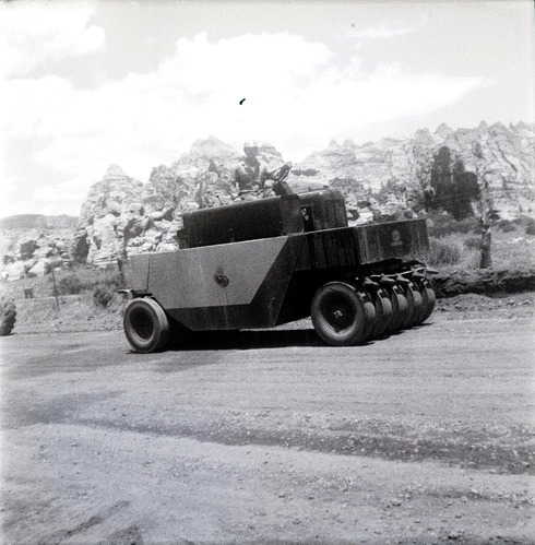 Construction vehicle during chipsealing of Kolob Canyon Road.
