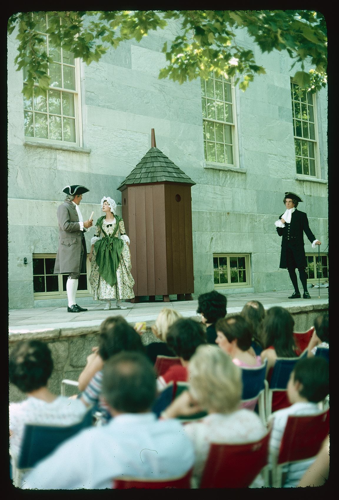 Second Bank of the United States. Exterior. Looking northwest from the left (east) side, near the rear face. Re-enactment performance.