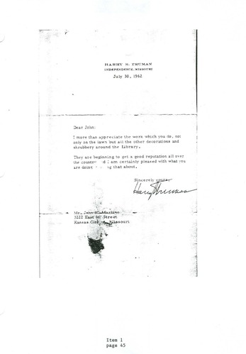 Letter from Harry S Truman to John Martino, 30 July 1962.
