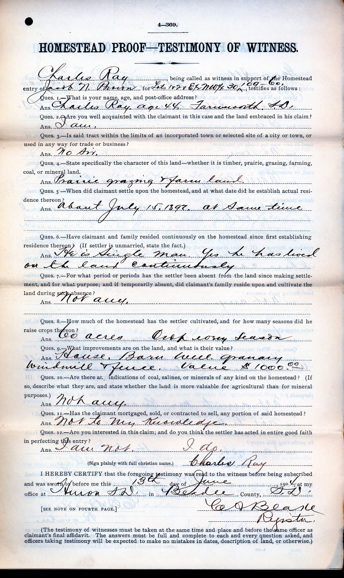 Scanned image of form. See description for text.