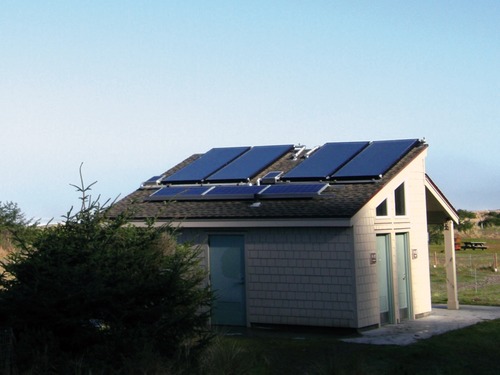Photovoltaic panels at Gold Bluffs Beach Campground. Facilities are being retrofitted with energy efficient technologies that reduce or eliminate energy consumption.