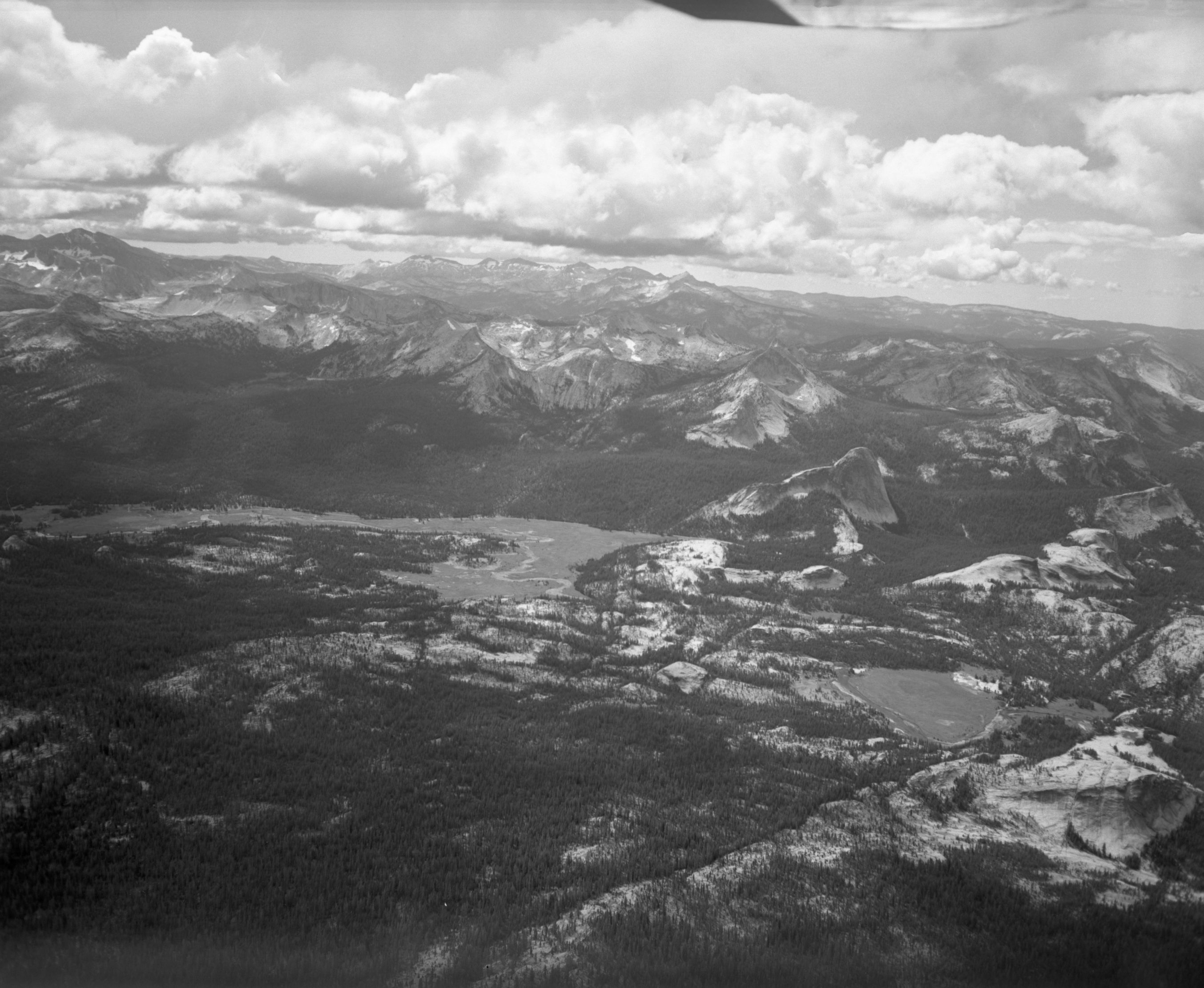 Aerial photograph of Tuolumne Meadows from flight over park.