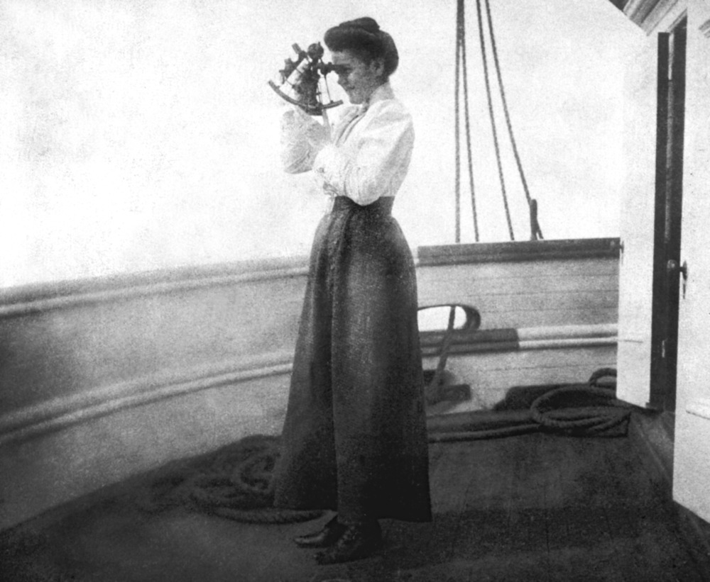 Mrs. Tapley sailed with her husband aboard the bark Saint James during the late 19th century. Some women learned navigation from their husbands while at sea.