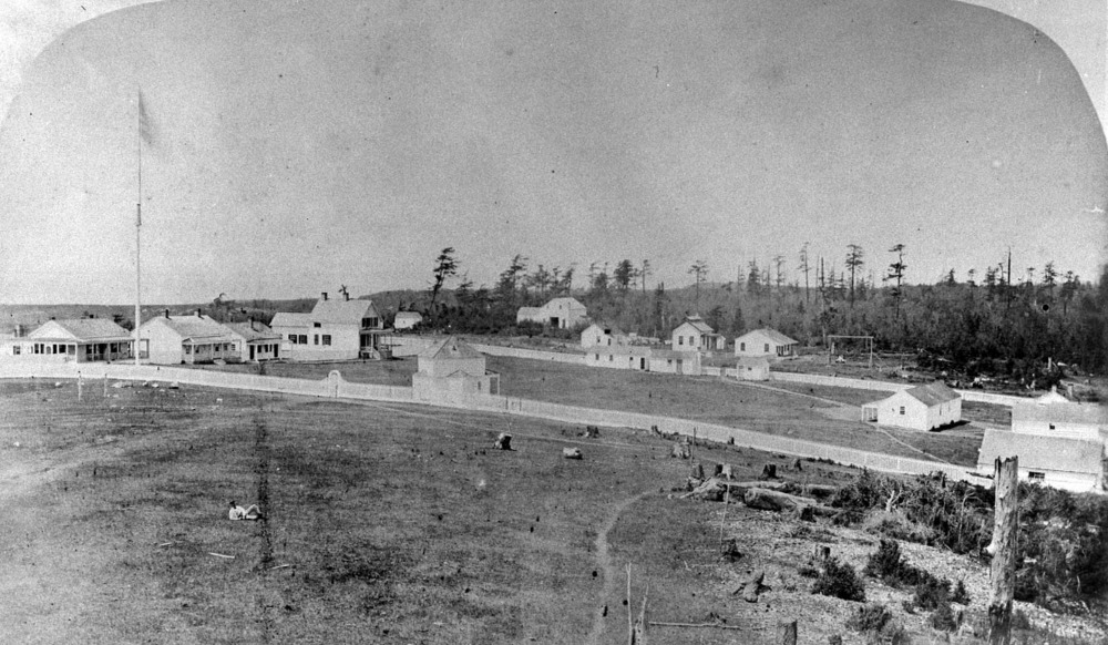 A famous shot of the American Camp parade ground area, circa 1868. The lone remaining building is the Officers' Quarters at far left.