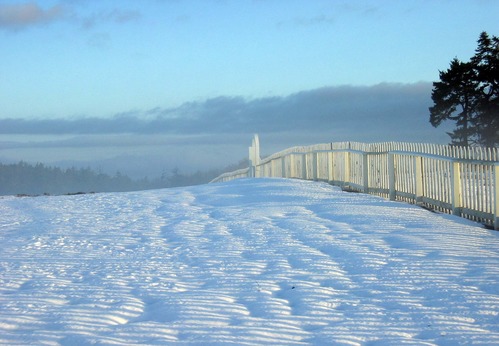 American Camp parade ground under a blanket of snow left in the wake of the worst winter storm to hit San Juan Island in 10 years.