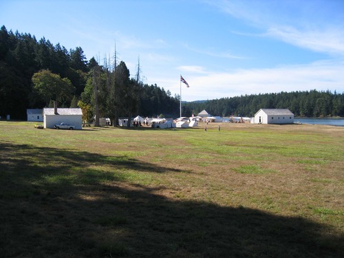 Tents belonging to re-enactors from throughout the Pacific Northwest and Canada fill the parade ground at English Camp during Encampment 2006.