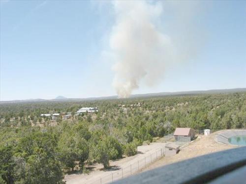Photos of white smoke indicating start of the fire on the first day of Long Mesa Fire, Mesa Verde National Park, July 29, 2002