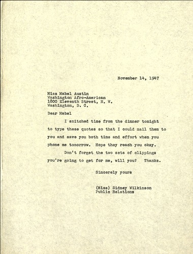National Council of Negro Woman correspondence, 1947