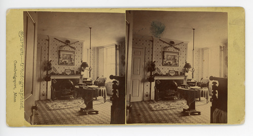 Steroview of sitting room featuring civil war objects.