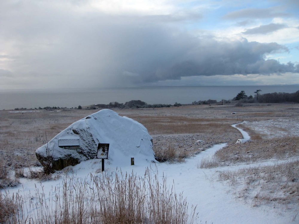 The self-guided interpretive trail loops from the Laundress Quarters, past the Belle Vue Sheep Farm Site to the redoubt. The tip of vancouver island, BC can be seen across the Haro Strait.