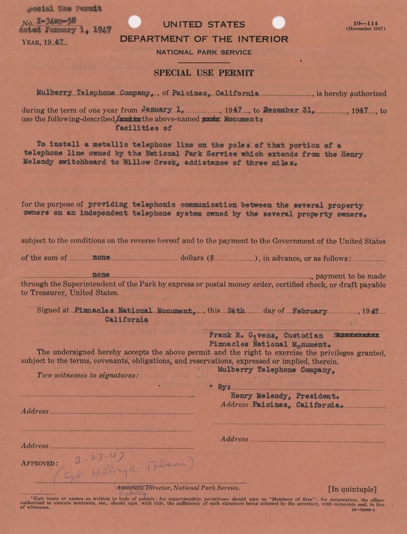 Mulberry Telephone Company Telephone Line Installation Special Use Permit