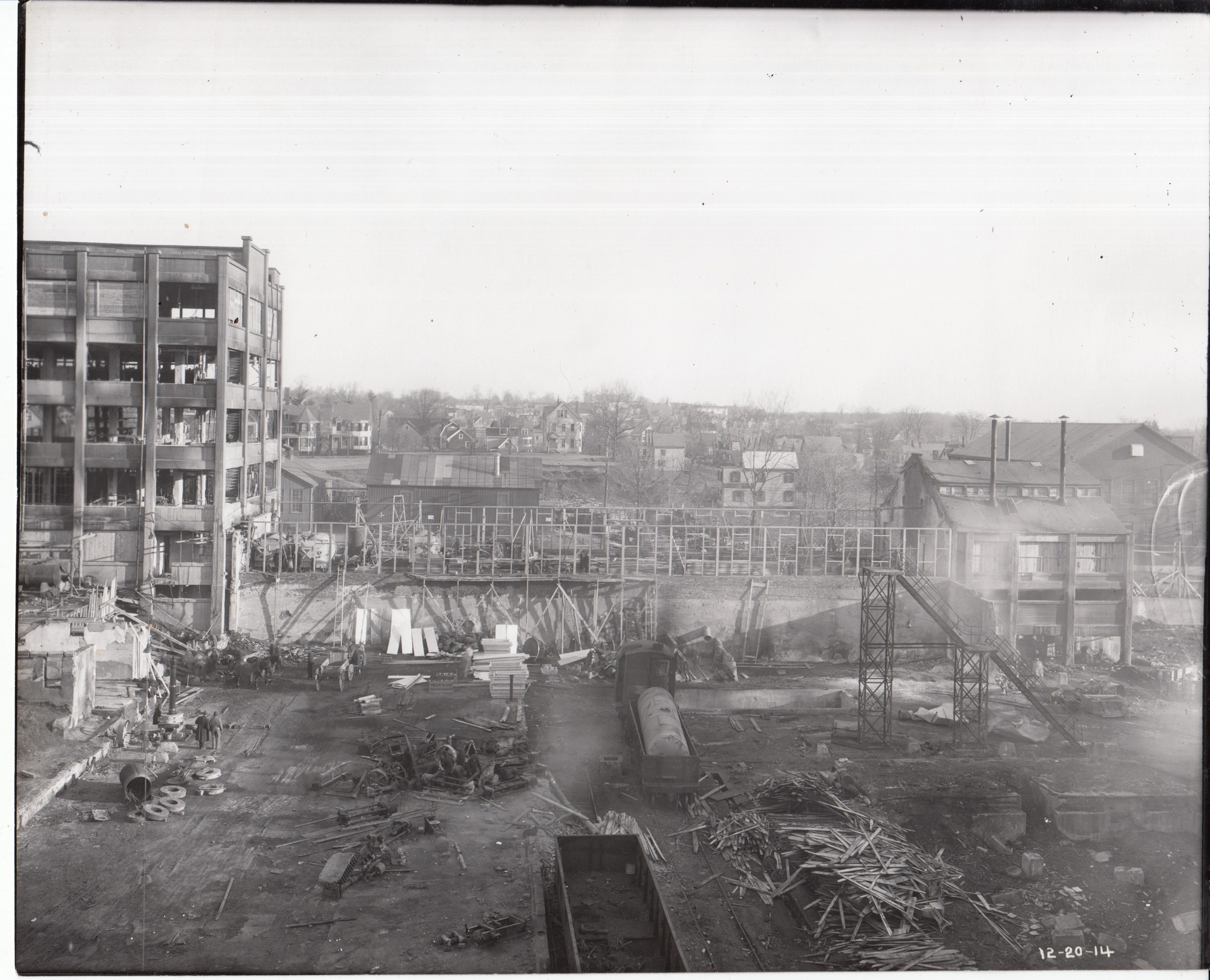 Toward Alden Street from Building 25, frames erected for extension of Building 24.