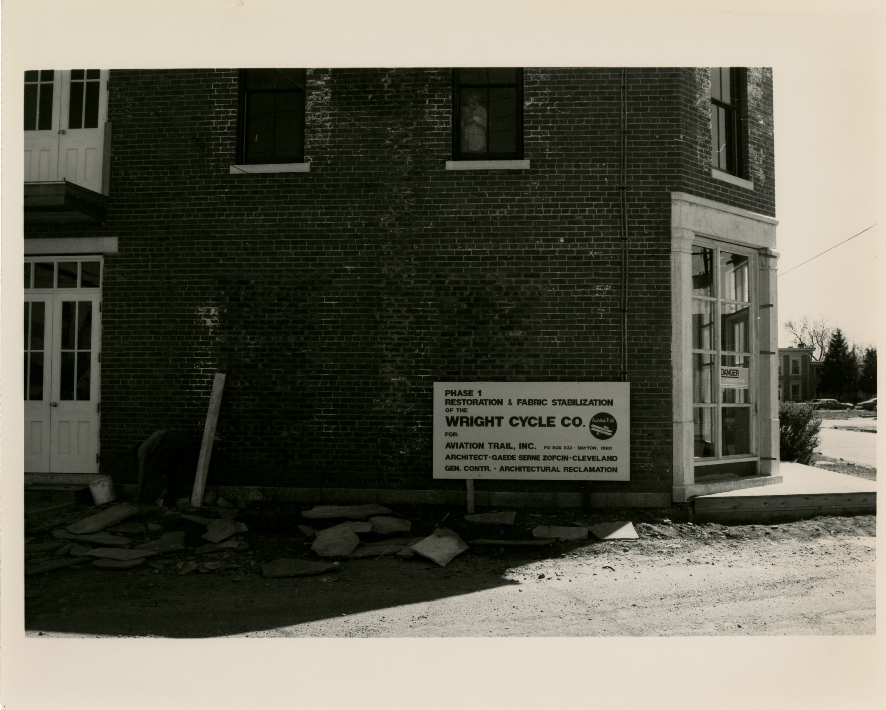 Signage for the Wright Cycle Company phase 1 restoration