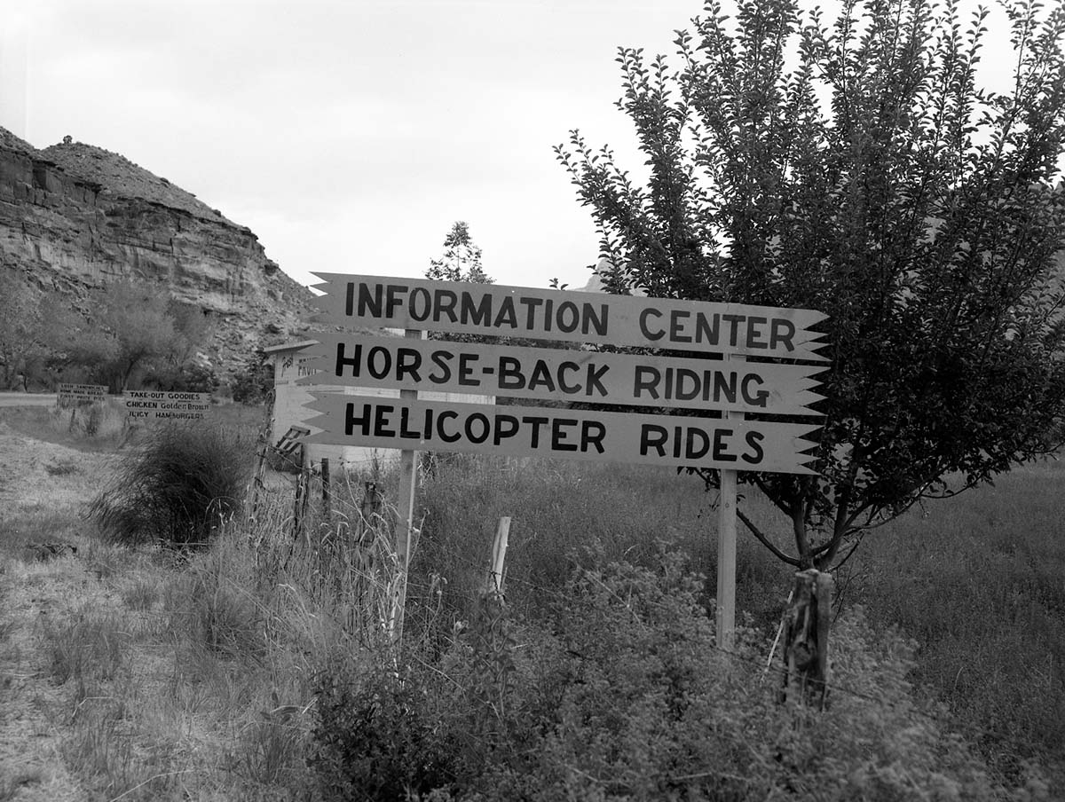 The black on yellow Grandma's signs along State Route 15 (now State Route 9) south of Springdale. Signs were at every turn and straight-a-way from Virgin, Utah to the park's South Entrance. These photos were used as documentation for the proposed clean up project to remove all undesirable signs and debris along the main access route to Zion National Park.