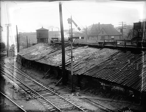 C4342-C4349--Syracuse, NY--Along West Feyette Street near Magnolia Street--Broken down coal trestle