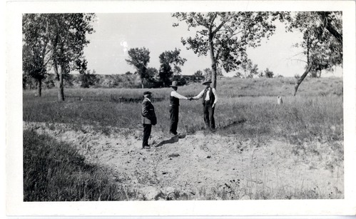 Group Photo, Frank E Baldwin, Joseph Culbertson, and H. C. Thompson Near Where Buford-Keogh Trail Crossed Cherry Creek
