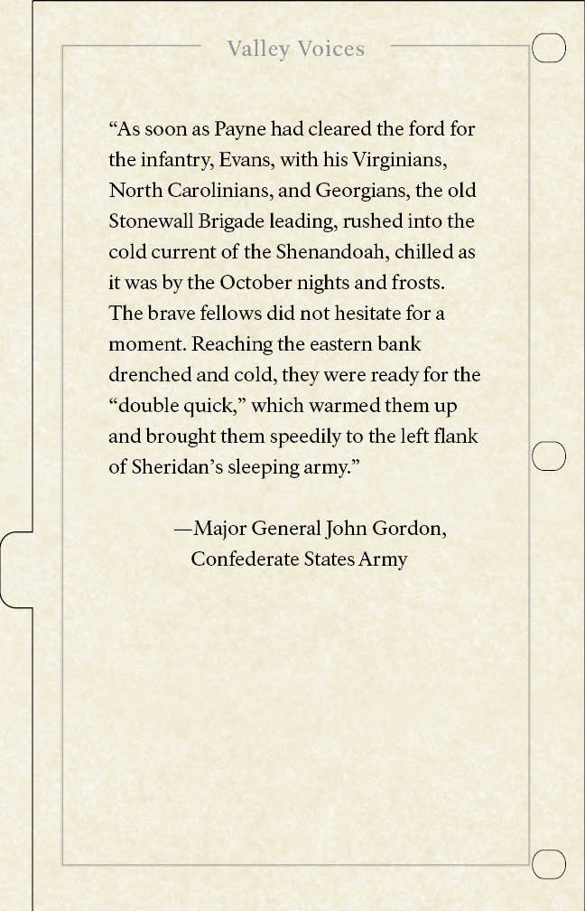 A quotation describes soldiers crossing a creek on a cold fall night. 