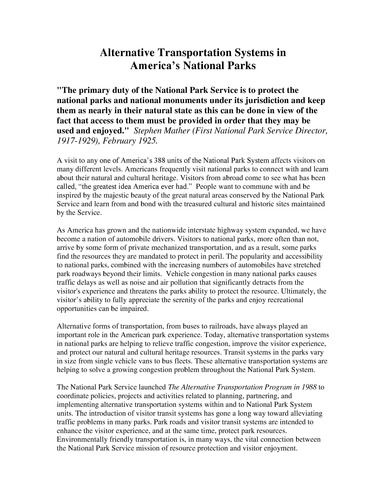 Sustainable Practices Alternative Transportation in the National Parks