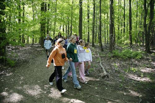 CVEEC Girl Scouts hiking on trail