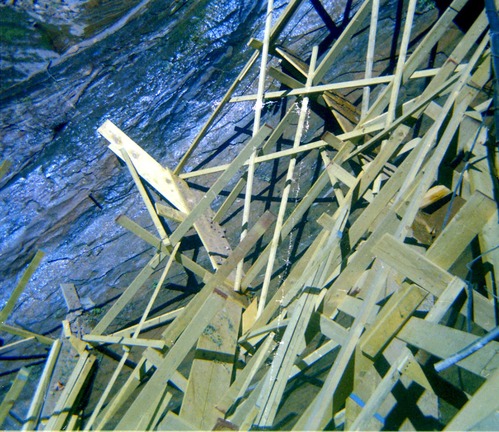Scaffolding construction and use at the Temple of Sinawava during a spring project.