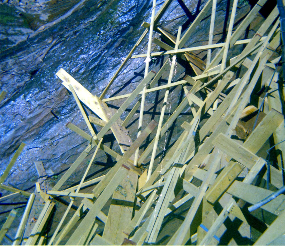 Scaffolding construction and use at the Temple of Sinawava during a spring project.