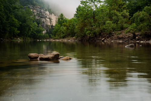 Buffalo River bluff on a foggy morning