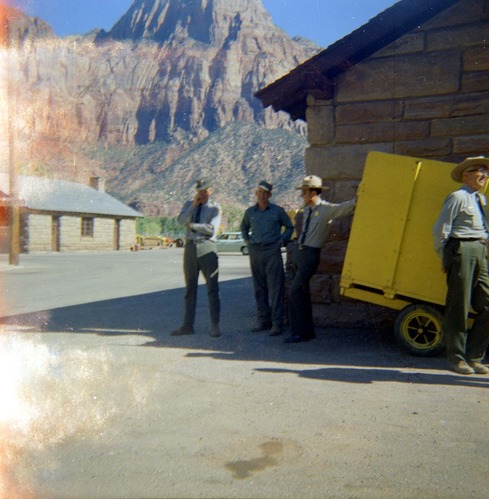 NPS employees waiting in maintenance yard for the 'Litter School'