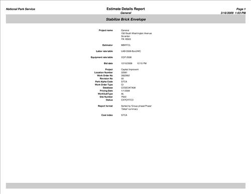 Stabilize Brick & Structural Support of Mine Stores Building CESS Estimate Exports March 2009