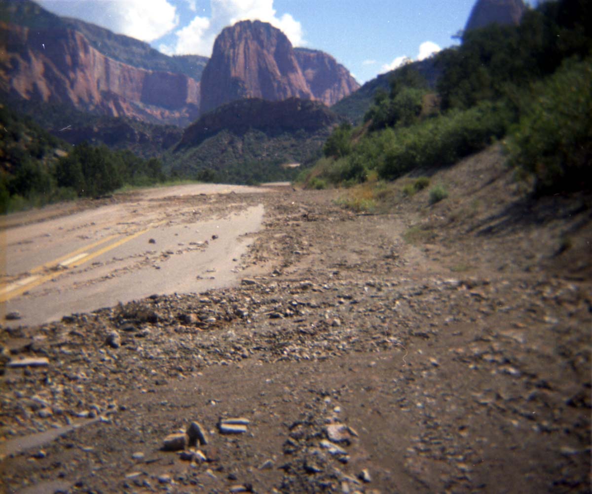 Color Photos of rock slides in Kolob Canyon.