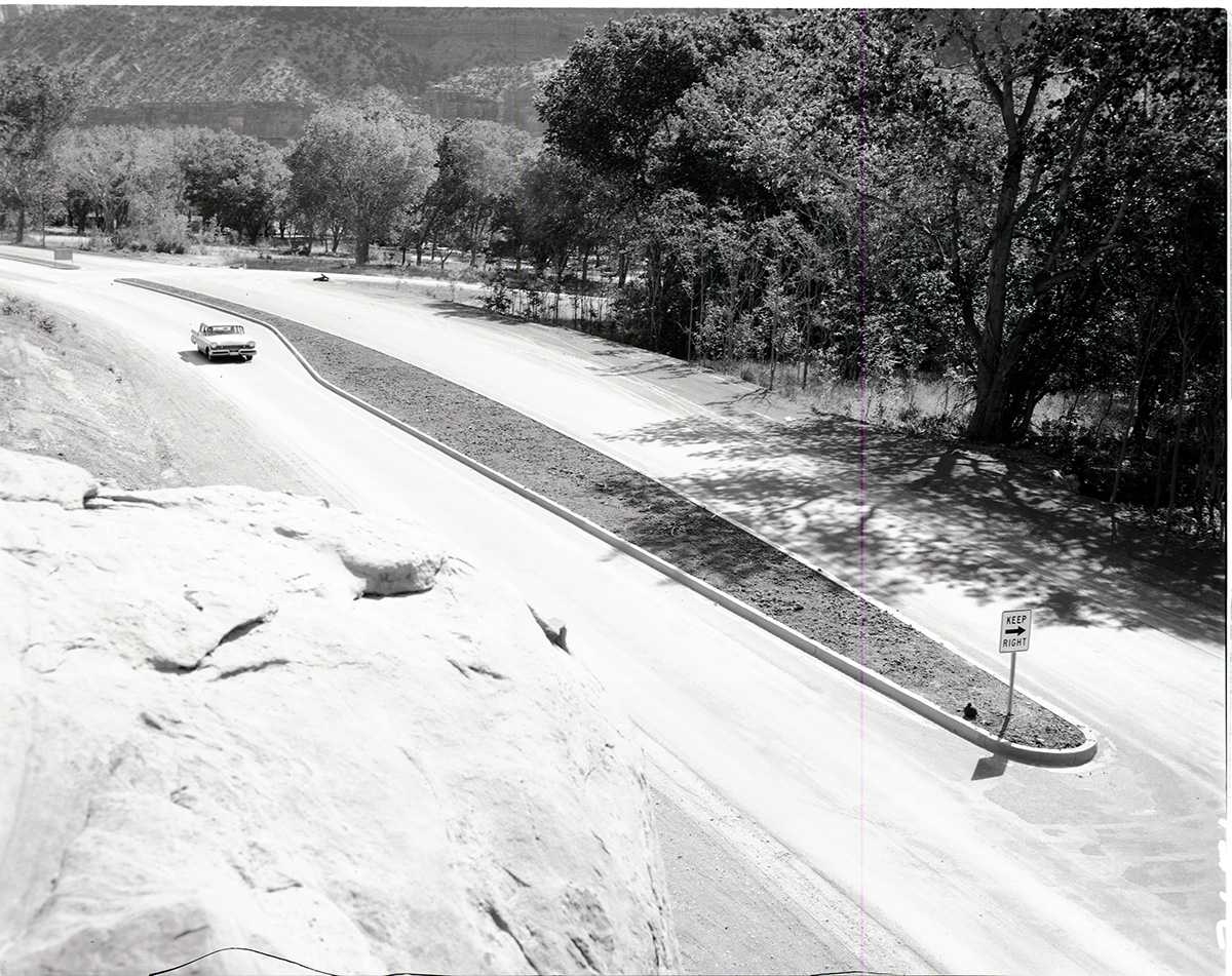 Traffic separator at Camp Center junction. Project: realignment of Highway 1 (park highway).