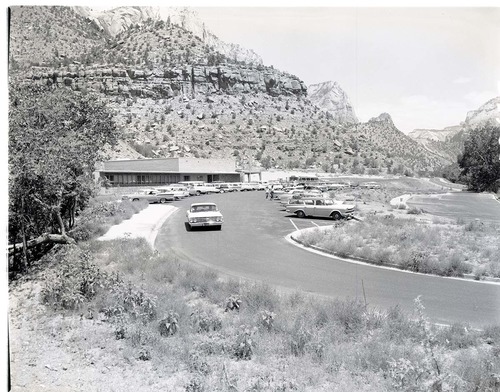 Parking area for visitors at Mission 66 Visitor Center and Museum.