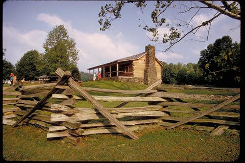 Living history of life in a log cabin at Great Smoky Mountains National Park, Tennessee and North Carolina