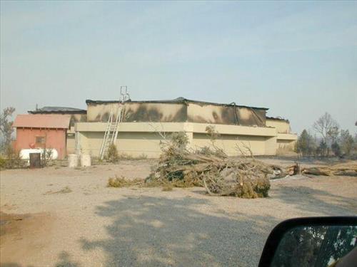 Fire damage to the water tank structure from the Long Mesa Fire, Mesa Verde National Park, July-August 2002