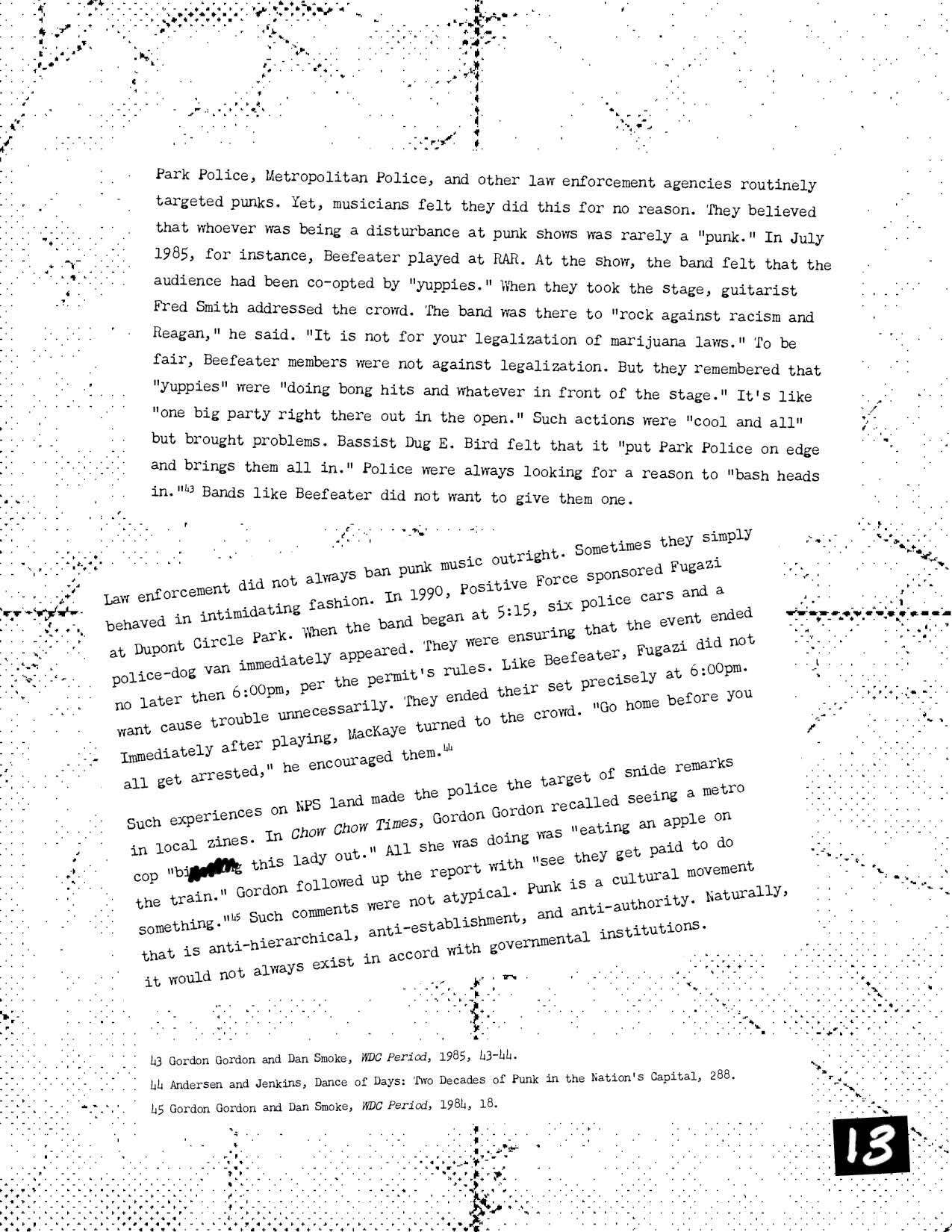 White boxes with black typewriter font. The word “bitching” crossed out in pen.  