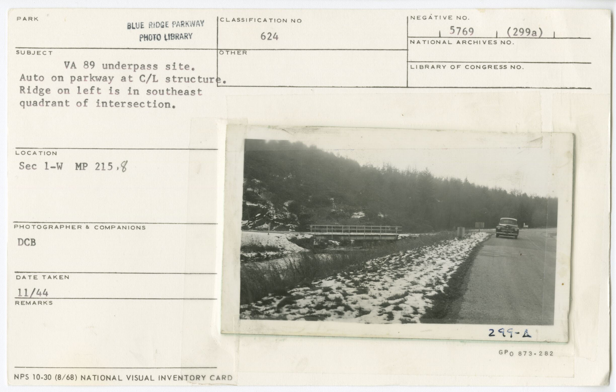 VA 89 underpass site with auto on parkway