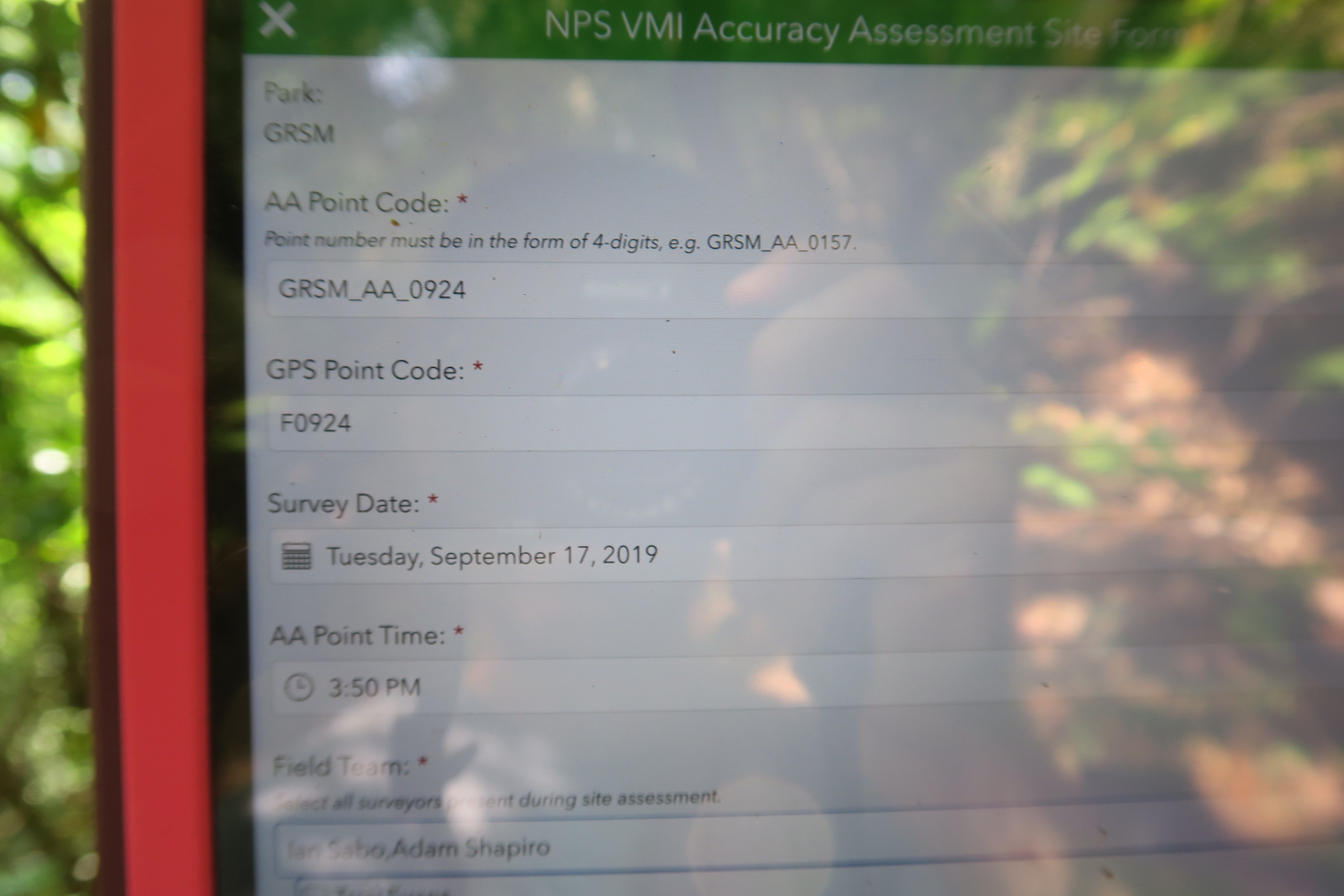 GRSM Accuracy Assessment. Plot Code: GRSM_AA_0924_1