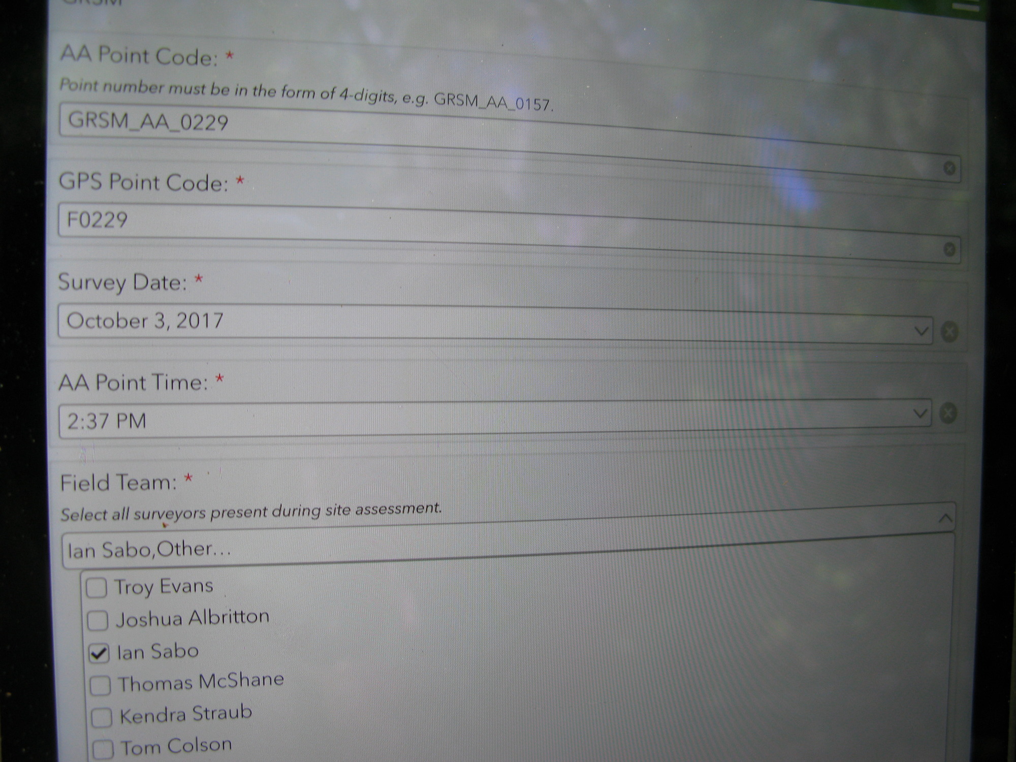 GRSM Accuracy Assessment. Plot Code: GRSM_AA_0229_1