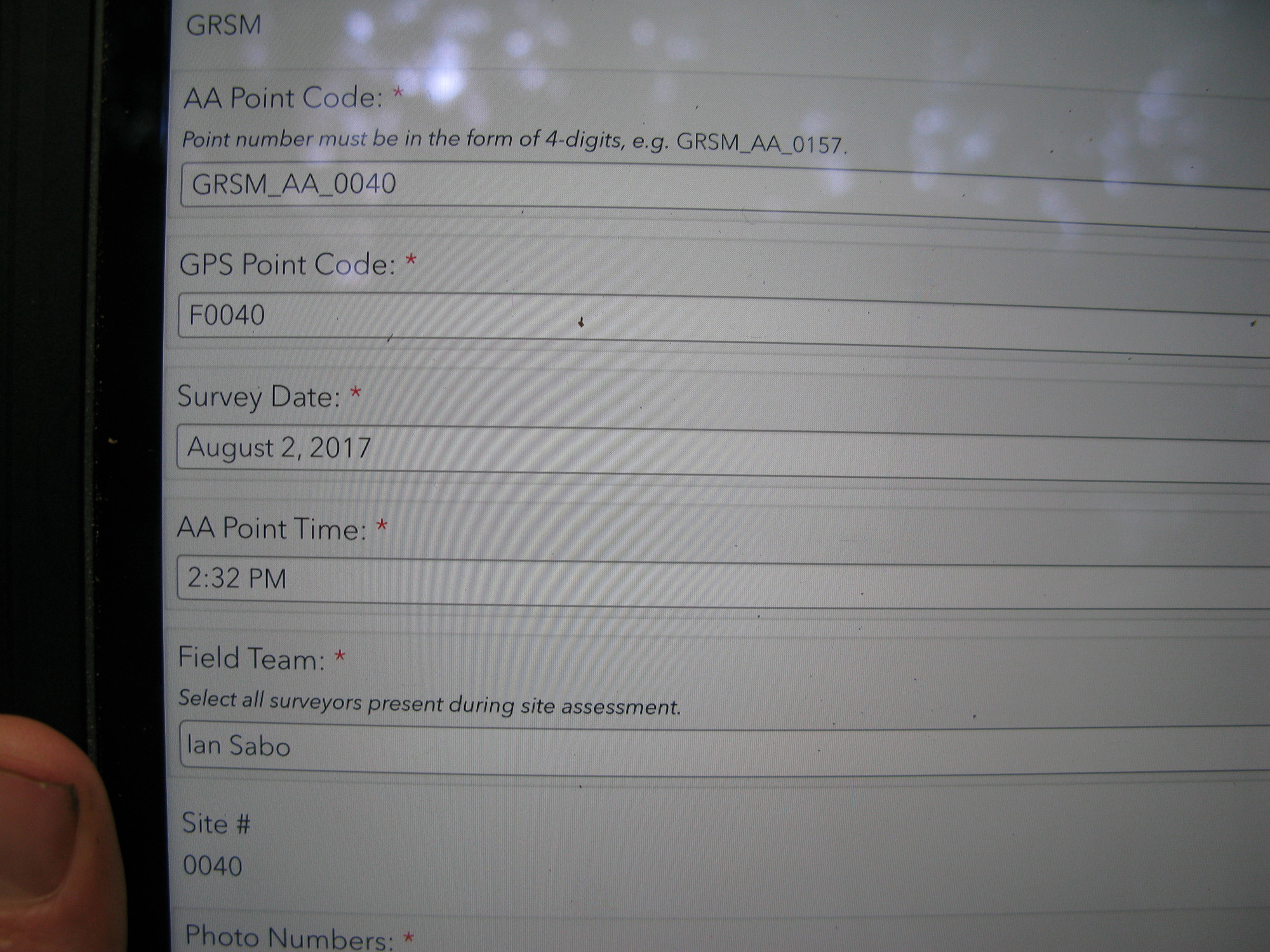 GRSM Accuracy Assessment. Plot Code: GRSM_AA_0040_1