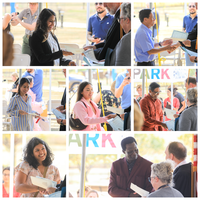 Seven photo collage. In all seven photos, a person on the left is smiling, receiving a certificate, and either actively shaking or about to shake hands with dignitaries in the reception line.