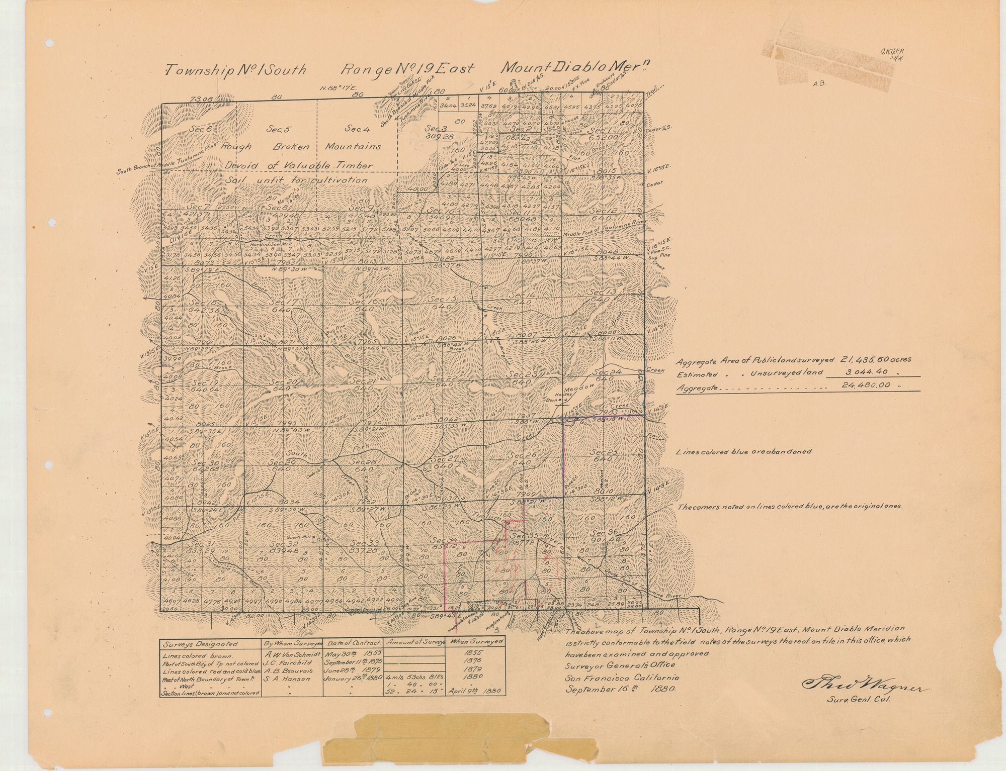 Map of Township No. 2 South, Range No. 19 East, Mount Diablo Meridian Survey